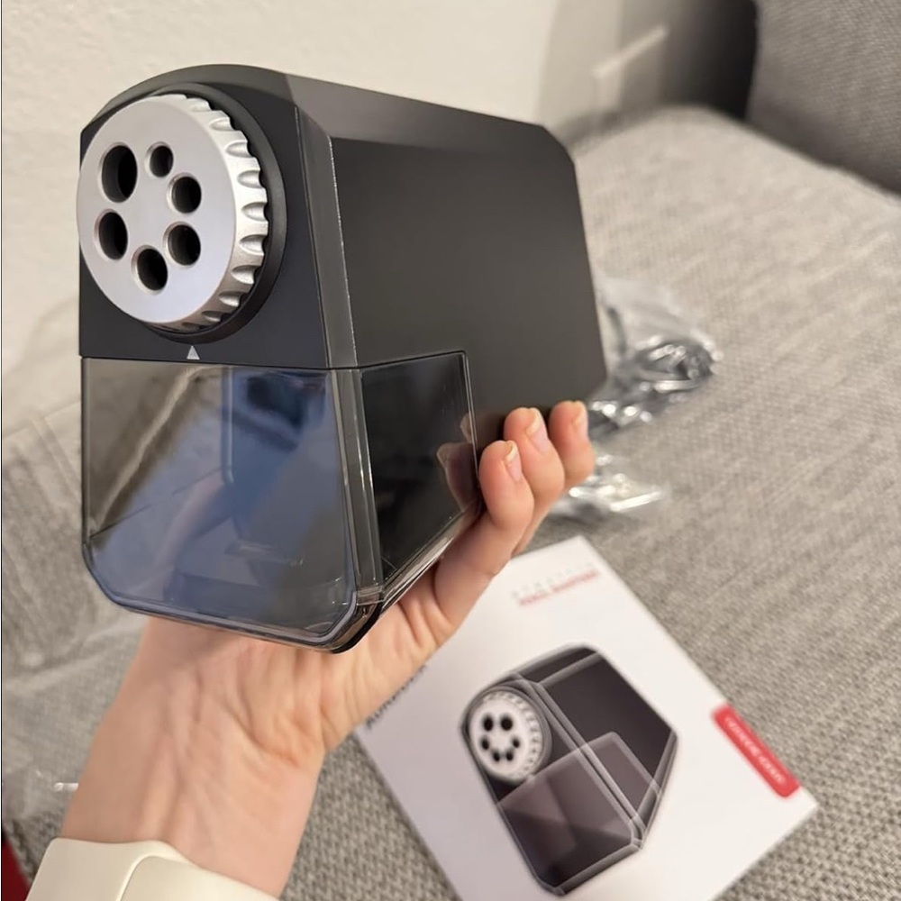 Electric Pencil Sharpener with Black and Silver Design